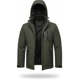 Mero Life Outdoor Kapüşonlu Su ve Rüzgar Geçirmez Kapitone Içi Kürklü Elyaf Dolgulu Şişme Haki Softshell Mont - 2XL