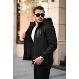 Mero Life Outdoor Kapüşonlu Su ve Rüzgar Geçirmez Kapitone Içi Kürklü Elyaf Dolgulu Şişme Siyah Softshell Mont