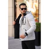 Mero Life Outdoor Kapüşonlu Su ve Rüzgar Geçirmez Kapitone Içi Kürklü Elyaf Dolgulu Şişme Taş Rengi Softshell Mont - Bej - Taş