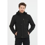 MeroLife Mero Life Erkek Siyah Kapüşonlu Su Ve Rüzgar Geçirmez Softshell Mont 4XL Mero-49NM