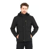 MeroLife Mero Life Erkek Siyah Kapüşonlu Su Ve Rüzgar Geçirmez Softshell Mont S Mero-59NM