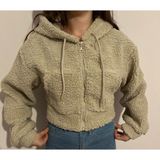 Meros Atelier Kapşonlu Kürklü Kum Beji Crop Ceket Mont