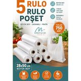Merpak Ambalaj Büyük Boy Rulo Atlet Poşet 5 Rulo Beyaz Plastik Desensiz 28x50 cm Çöp Poşeti