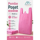 Merpak Ambalaj Kalın Pembe Poşet 30X60 cm Büyük Boy 1 kg Hışır Atlet Poşet Market Manav Poşeti Çöp Poşeti