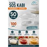 Merpak Ambalaj Kapaklı Plastik Sos Kabı 50 cc(ml) Şeffaf Renkli 100'lü Kullan At Ürünler