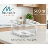 Merpak Ambalaj Plastik Saklama Kabı 500 gr 100'LÜ Kapaklı Sızdırmaz Kap Şeffaf Kullan At Kase
