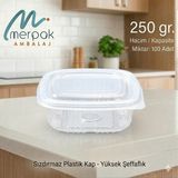 Merpak Ambalaj Plastik Sızdırmaz Kapaklı Kase 250 gr x 100'lü Plastik Saklama Kabı Kullan At Kase
