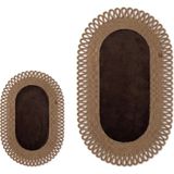 Merplush Peluş Banyo Paspası Takımı 2'li 60X100 + 40X60 cm Dış Ilmekli Halat Kenarlı Süet Taban - Acı Kahverengi - Camel