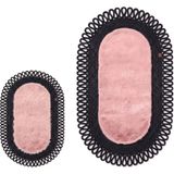 Merplush Peluş Banyo Paspası Takımı 2'li 60X100 + 40X60 cm Dış Ilmekli Halat Kenarlı Süet Taban - Pembe - Siyah