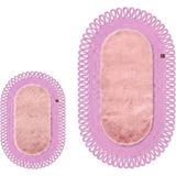 Merplush Peluş Banyo Paspası Takımı 2'li 60X100 + 40X60 cm Dış Ilmekli Halat Kenarlı Süet Taban - Pembe