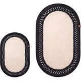 Merplush Peluş Banyo Paspası Takımı 2'li 60X100 + 40X60 cm Iç Ilmekli Halat Kenarlı Süet Taban - Bej - Siyah