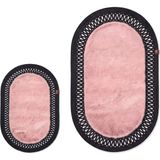 Merplush Peluş Banyo Paspası Takımı 2'li 60X100 + 40X60 cm Iç Ilmekli Halat Kenarlı Süet Taban - Pembe - Siyah