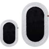 Merplush Peluş Banyo Paspası Takımı 2'li 60X100 + 40X60 cm Iç Ilmekli Halat Kenarlı Süet Taban - Siyah - Gümüş
