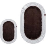 Merplush Peluş Banyo Paspası Takımı 2'li 60X100 + 40X60 cm Örgü Halat Kenarlı Süet Taban - Acı Kahverengi - Gümüş