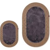 Merplush Peluş Banyo Paspası Takımı 2'li 60X100 + 40X60 cm Örgü Halat Kenarlı Süet Taban - Antrasit - Camel