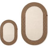 Merplush Peluş Banyo Paspası Takımı 2'li 60X100 + 40X60 cm Örgü Halat Kenarlı Süet Taban - Bej - Camel