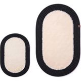 Merplush Peluş Banyo Paspası Takımı 2'li 60X100 + 40X60 cm Örgü Halat Kenarlı Süet Taban - Bej - Siyah