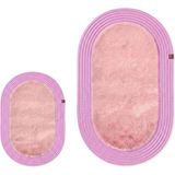 Merplush Peluş Banyo Paspası Takımı 2'li 60X100 + 40X60 cm Örgü Halat Kenarlı Süet Taban - Pembe