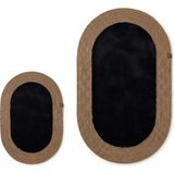 Merplush Peluş Banyo Paspası Takımı 2'li 60X100 + 40X60 cm Örgü Halat Kenarlı Süet Taban - Siyah - Camel
