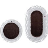 Merplush Peluş Banyo Paspası Takımı 2'li 60X100 + 60X60 cm Dış Ilmekli Halat Kenarlı Süet Taban - Acı Kahverengi - Gümüş