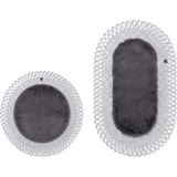Merplush Peluş Banyo Paspası Takımı 2'li 60X100 + 60X60 cm Dış Ilmekli Halat Kenarlı Süet Taban - Antrasit - Gümüş