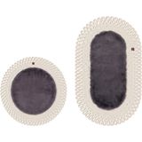 Merplush Peluş Banyo Paspası Takımı 2'li 60X100 + 60X60 cm Dış Ilmekli Halat Kenarlı Süet Taban - Antrasit - Krem