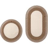 Merplush Peluş Banyo Paspası Takımı 2'li 60X100 + 60X60 cm Dış Ilmekli Halat Kenarlı Süet Taban - Bej - Camel