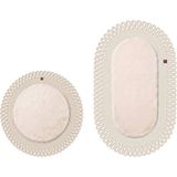 Merplush Peluş Banyo Paspası Takımı 2'li 60X100 + 60X60 cm Dış Ilmekli Halat Kenarlı Süet Taban - Bej - Krem