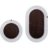 Merplush Peluş Banyo Paspası Takımı 2'li 60X100 + 60X60 cm Iç Ilmekli Halat Kenarlı Süet Taban - Acı Kahverengi - Gümüş