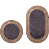 Merplush Peluş Banyo Paspası Takımı 2'li 60X100 + 60X60 cm Iç Ilmekli Halat Kenarlı Süet Taban - Antrasit - Camel