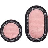 Merplush Peluş Banyo Paspası Takımı 2'li 60X100 + 60X60 cm Iç Ilmekli Halat Kenarlı Süet Taban - Pembe - Siyah