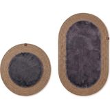 Merplush Peluş Banyo Paspası Takımı 2'li 60X100 + 60X60 cm Örgü Halat Kenarlı Süet Taban - Antrasit - Camel
