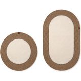 Merplush Peluş Banyo Paspası Takımı 2'li 60X100 + 60X60 cm Örgü Halat Kenarlı Süet Taban - Bej - Camel