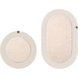 Merplush Peluş Banyo Paspası Takımı 2'li 60X100 + 60X60 cm Örgü Halat Kenarlı Süet Taban - Bej - Krem