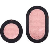 Merplush Peluş Banyo Paspası Takımı 2'li 60X100 + 60X60 cm Örgü Halat Kenarlı Süet Taban - Pembe - Siyah