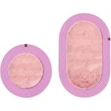 Merplush Peluş Banyo Paspası Takımı 2'li 60X100 + 60X60 cm Örgü Halat Kenarlı Süet Taban - Pembe