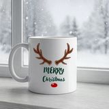 Merry Christmas Yazılı Geyik Boynuzlu Yılbaşı Kupası Model 212 Baskılı Seramik Kahve Kupası