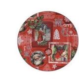 Merry Christmas Yılbaşı Dekoratif Tabak, Plastik, Yuvarlak, Kırmızı, Noel Baba Baskılı, Ø33cm, 1 Adet