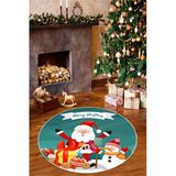 Merry Christmas Yılbaşı Temalı Dijital Baskılı Yıkanabilir Mavi Yuvarlak Halı 160 X 160 Cm Mavi