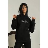 Merry Life Sırt Baskılı Oversize Üç Iplik Kapüşonlu Sweatshirt - Siyah