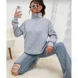 Merry Life Unisex Uzun Kol Yarım Farmuarlı Yakalı Basic Sweatshirt - Gri - XL