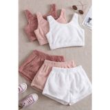 Merry See 3 Lü Set Kolsuz Askılı Peluş Polar Alt Üst Şortlu Pijama Takımı