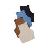 Merry See 4'lü Paket 4 Renk Takım Kadın Kolsuz Örme Kumaş Bluz Crop