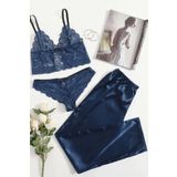 Merry See Dantel Sütyen Külot Saten Pijama Alt 3 lü Takım