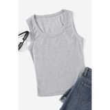 Merry See Düz Renk Kadın Kolsuz Bluz Crop Top - Gri - 2XL
