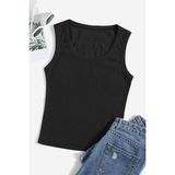 Merry See Düz Renk Kadın Kolsuz Bluz Crop Top Siyah XL