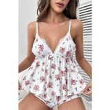 Merry See İnce Askılı Çiçekli Dantel Detay Şortlu Pijama Takım Gecelik