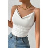Merry See Kadın Kolsuz Askılı Degaje Yaka Bluz Crop 90% Polyester Günlük Stil Beyaz - XS