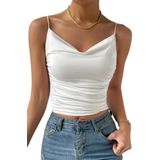 Merry See Kadın Kolsuz Askılı Degaje Yaka Bluz Crop Beyaz M