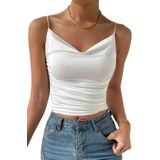 Merry See Kadın Kolsuz Askılı Degaje Yaka Bluz Crop Beyaz S